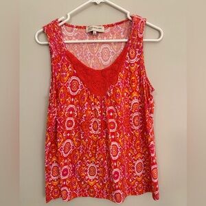 Jones New York Red and Pink Patterned Tank Top
